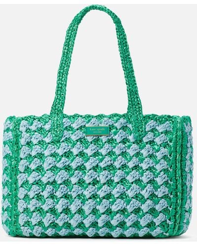 Kate Spade High Tide Striped Crochet Raffia Medium Tote Bag - Green