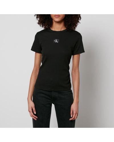 Calvin Klein Ribbed Cotton-blend Jersey T-shirt - Black