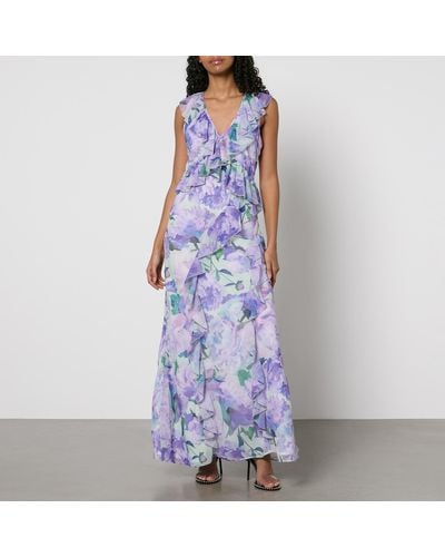 Hope & Ivy Breslin Floral-print Chiffon Frill Maxi Dress - Blue