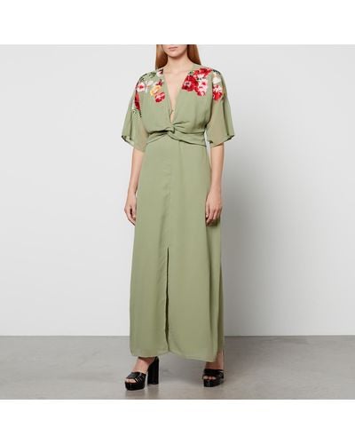 Hope & Ivy Cora Floral-embroidered Chiffon Maxi Dress - Green