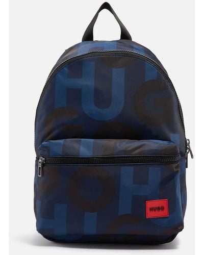 HUGO Ethon Logo-patched Monogrammed Shell Backpack - Blue