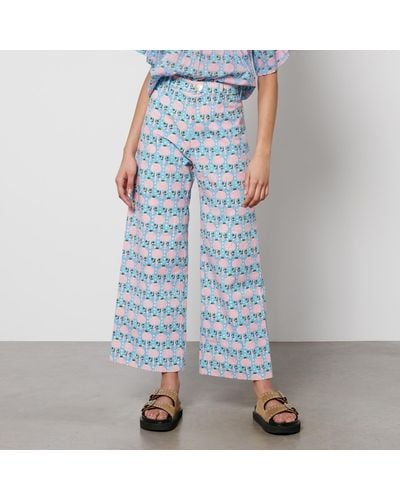 SZ Blockprints Disco Printed Denim Wide-leg Trousers - Blue