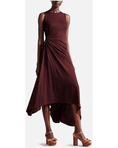Ted Baker Jersey Dress With Ruched Circle Cut Out - Brown