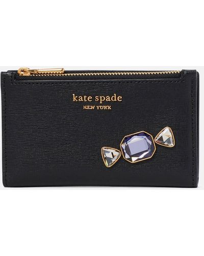 Kate Spade Bonbon Stone Embellished Saffiano Small Slim Bifold Wallet - Black