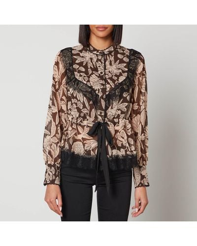 Ted Baker Alness Lace-trimmed Chiffon Blouse - Black