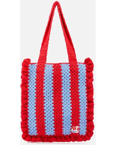 Damson Madder Frill Striped Crochet Bag - Red