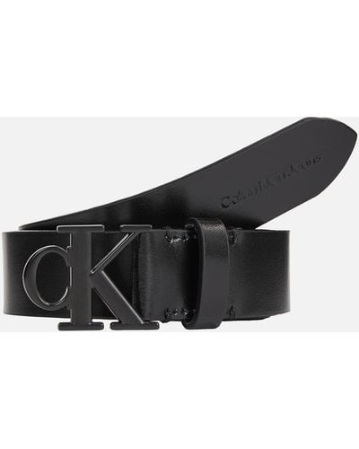 Calvin Klein Round Mono Pebble-grained Leather Belt - Black