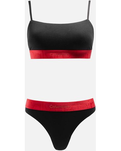 Calvin Klein Stretch-cotton Bra And Thong Set - Red