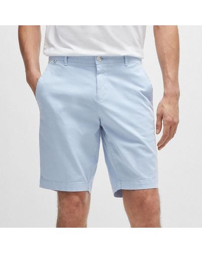 BOSS Slice Cotton-blend Twill Smart Shorts - Blue
