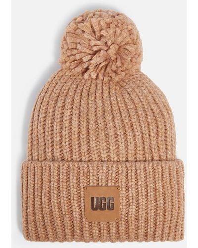 UGG Airy Pompom-embellished Ribbed-knit Beanie - Brown