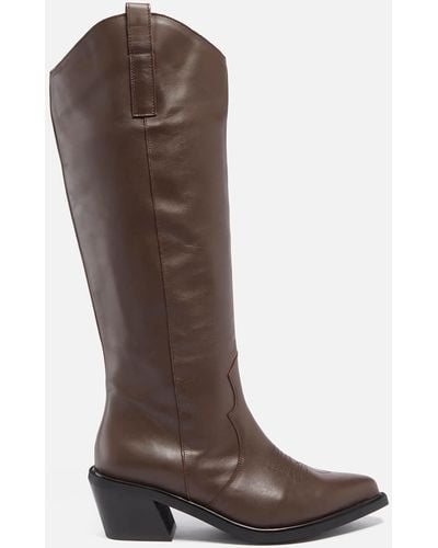Alohas Mount Leather Knee High Western Boots - Brown