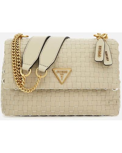 Guess Lisbet Woven Crosshatch Cross Body Flap Bag - Natural