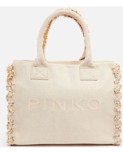 Pinko Beach Shopper Recycled Canvas Tote Bag - Natural