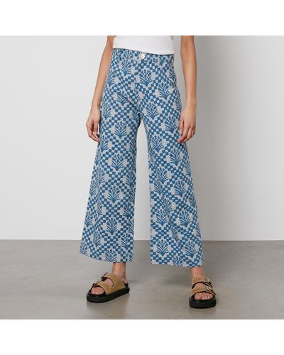 SZ Blockprints Disco Printed Denim Wide-leg Pants - Blue