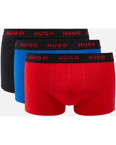 HUGO Bodywear 3-pack Black Waistbank Cotton-blend Trunks - Red