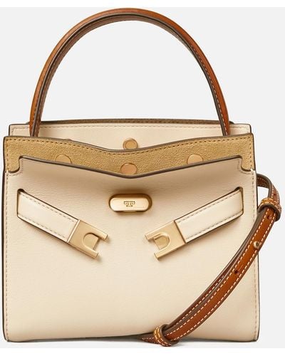 Tory Burch Lee Radziwill Leather And Suede Petite Double Bag - Metallic