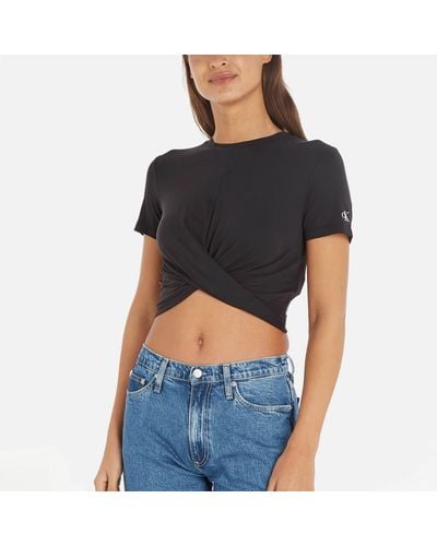 Calvin Klein Model-blend Twisted Cropped Top - Black