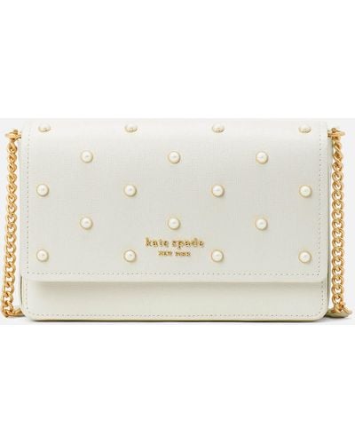 Kate Spade Morgan Pearl Leather Flap Chain Wallet - Natural