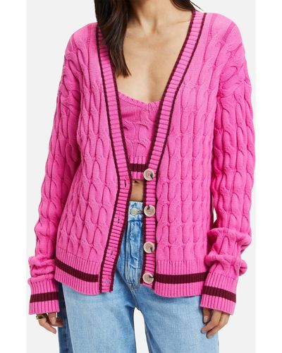 GOOD AMERICAN Collegiate Cotton-blend Knit Cardigan - Pink