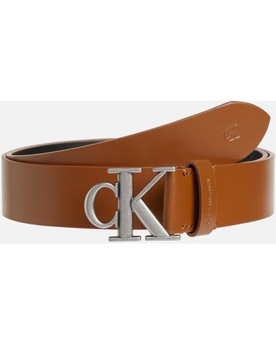 Calvin Klein Round Mono Plaque Leather Belt - Brown