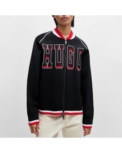 HUGO Sanby Logo Canvas Varsity Jacket - Black