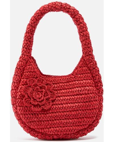Damson Madder Rosette Straw Bag - Red