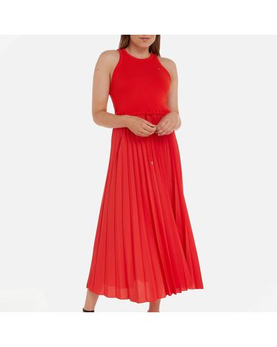 Tommy Hilfiger Pleated Jersey Midi Dress - Red