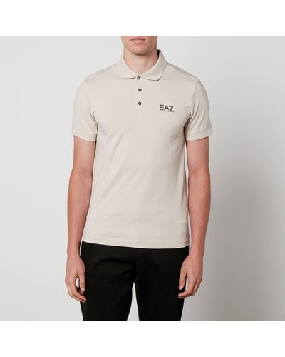 EA7 Emporio Armani Logo Cotton-blend Polo Shirt - Natural
