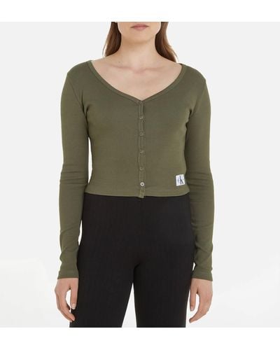 Calvin Klein Ribbed Cotton-blend Cardigan - Green