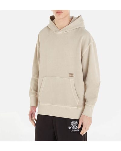 Tommy Hilfiger Relaxed Fit Tonal Badge Cotton-jersey Hoodie - Natural