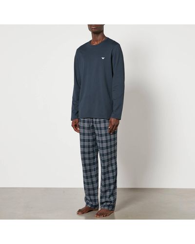 Emporio Armani Pyjama In New Comfort Fit Mit Jacquardmuster - Blau
