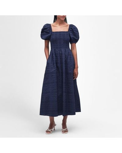 Barbour Macy Shirred Bodice Midi Dress - Blue