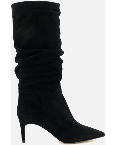 Dune Suede Slouch Point Long Boots - Black