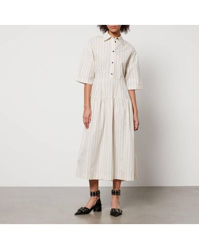 Stella Nova Striped Cotton-Poplin Midi Dress - Natural