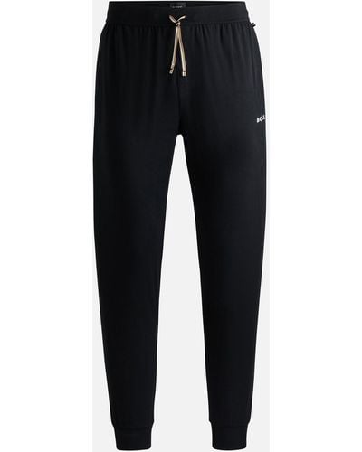 BOSS Unique Cuffed Stretch Cotton-jersey Sweatpants - Black