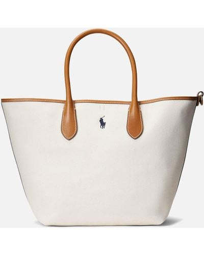 Polo Ralph Lauren Cotton-canvas And Leather Tote Bag - White