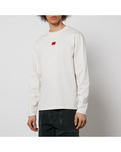 HUGO Diragoto Long Sleeve Cotton-jersey T-shirt - White