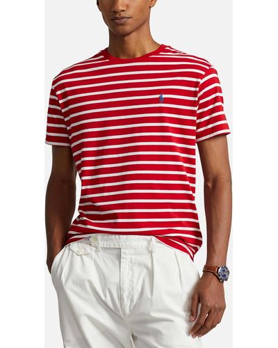 Polo Ralph Lauren Striped-jacquard Cotton-jersey T-shirt - Red