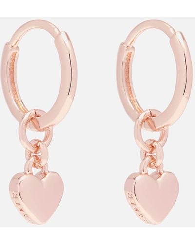 Ted Baker Harri: Tiny Heart Rose Gold-plated Huggie Earrings - Metallic