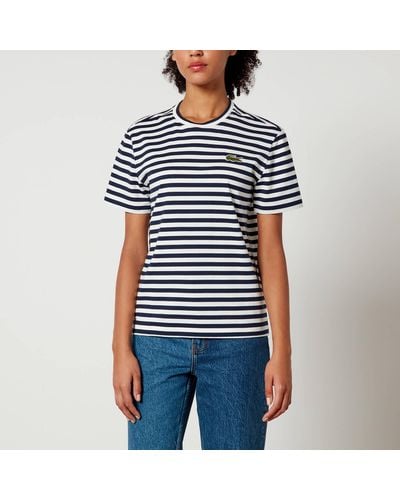Lacoste Striped Cotton-jersey T-shirt - Blue