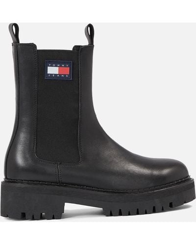 Tommy Hilfiger Urban Leather Cleat Platform Chelsea Boots - Black