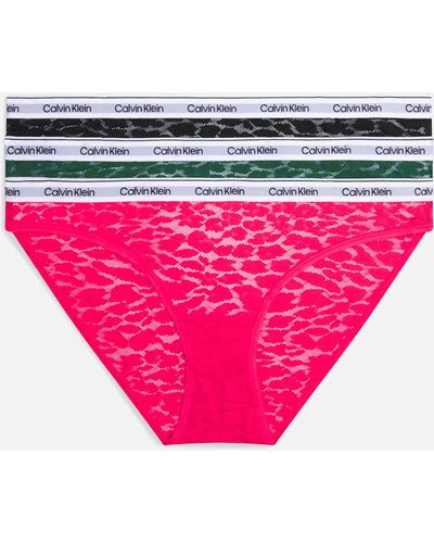 Calvin Klein Modern Logo Nylon-blend Lace Bikini 3 Pack - Pink