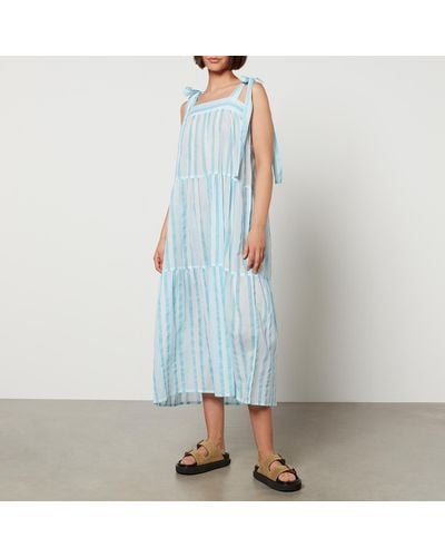 SZ Blockprints Winslow Striped Cotton-Gauze Midi Dress - Blau