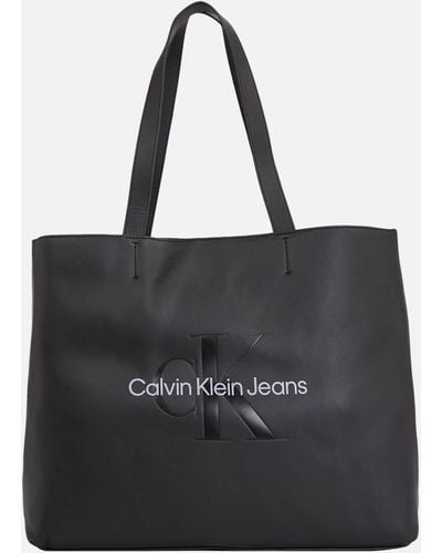 Calvin Klein Faux Leather Sculpted Monogram Slim Tote Bag - Black