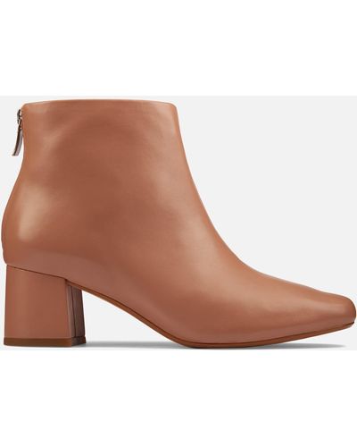 Clarks Sheer 55 Zip Leather Heeled Ankle Boots - Brown