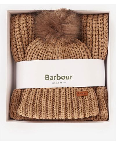 Barbour Saltburn Knit Beanie And Scarf Set - Brown