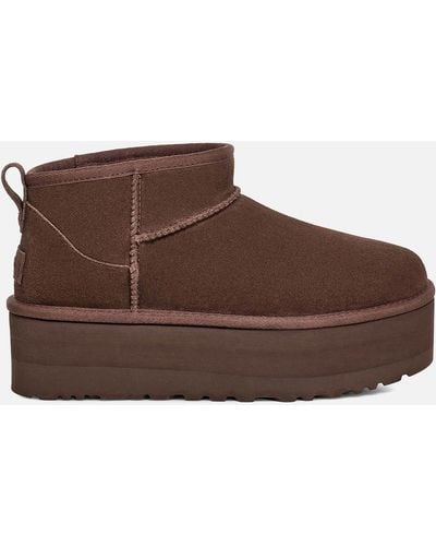 UGG Classic Ultra Mini Platform Suede Boots - Brown