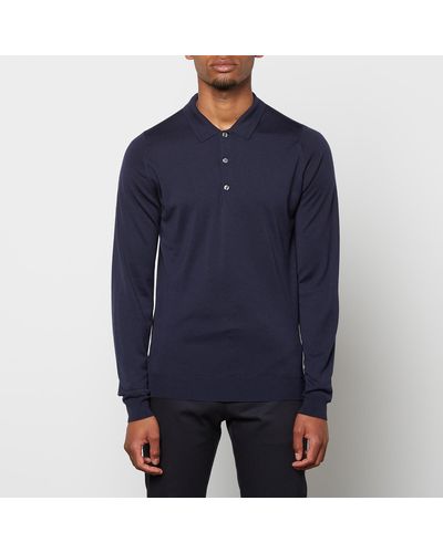 John Smedley Belper Long Sleeve Polo Shirt - Blue