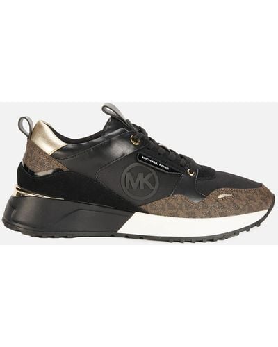MICHAEL Michael Kors Theo Monogram Leather And Canvas Sneakers - Brown