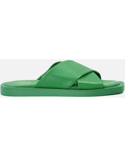 Dune Licorice Cross Front Leather Sandals - Green